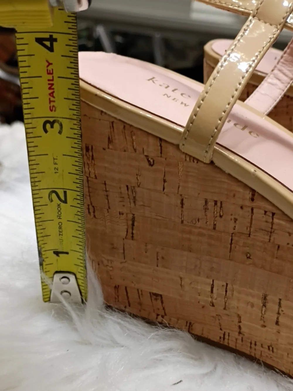 kate spade Tallin Nude Patent Leather Cork Wedge Sandals SZ 8